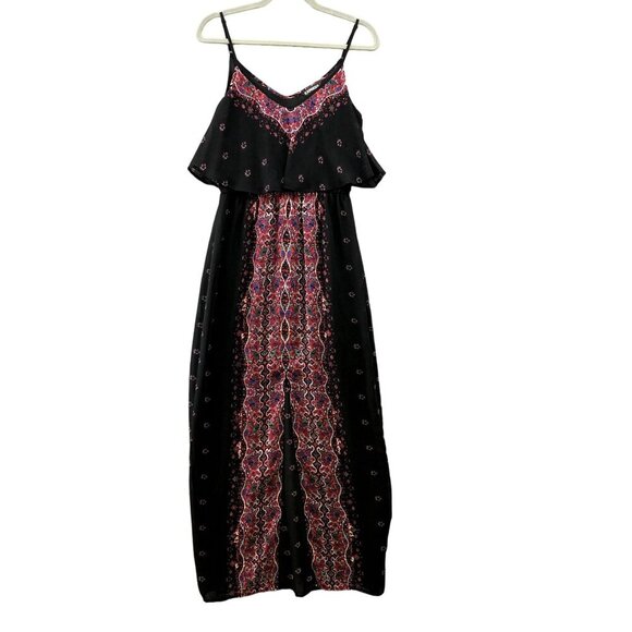 Express Maxi Dress Womens S Black Red Paisley Boho Cami Chiffon Split Front - Picture 1 of 11
